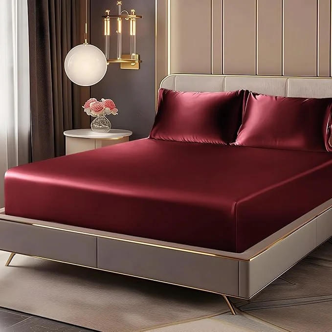 World-Class BEDELITE Satin Fitted Sheet and Pillowcases Set Luxury Soft Similar to Silk Flexible