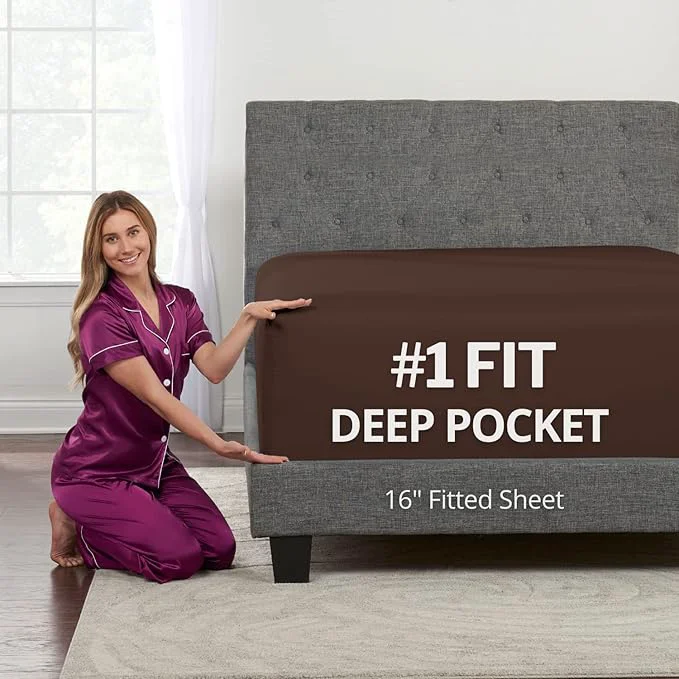 Efficient Brown Queen Deep Pocket Fitted Sheet 16′ Fit ly 14’18’ Mattress Toppers Authentic