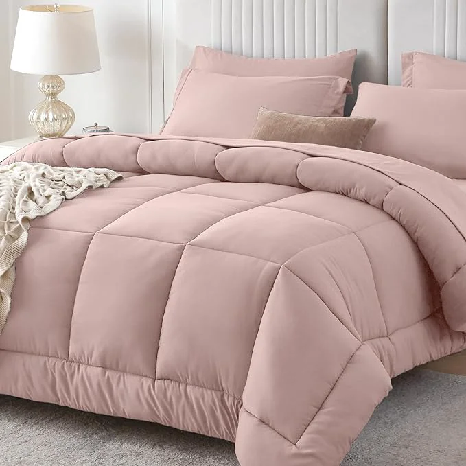 High-Quality Sasttie Queen Comforter Set 7 Pieces Bed in a Bag Queen Complete Bedding Set Green