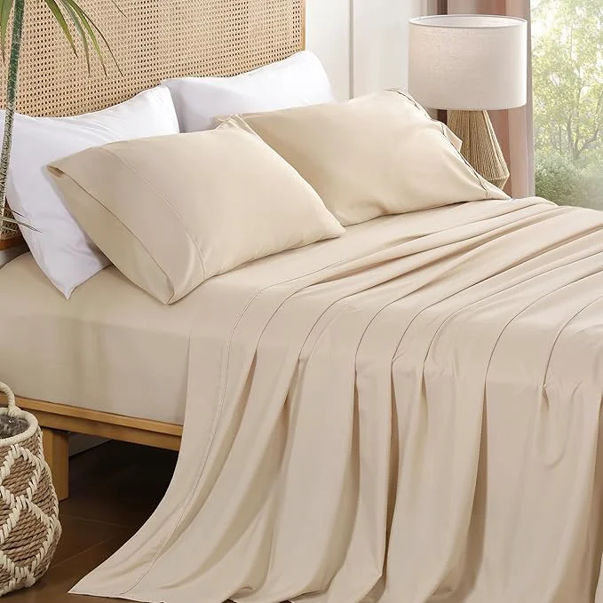 Original Design Twin Sheet Set 3 Piece Wrinkle Oeko-Tex Bedsheets，Cream Responsible
