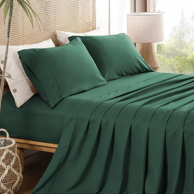 Twin Sheet Set 3 Piece Wrinkle Oeko-Tex Bedsheets，Olive Green Reusable