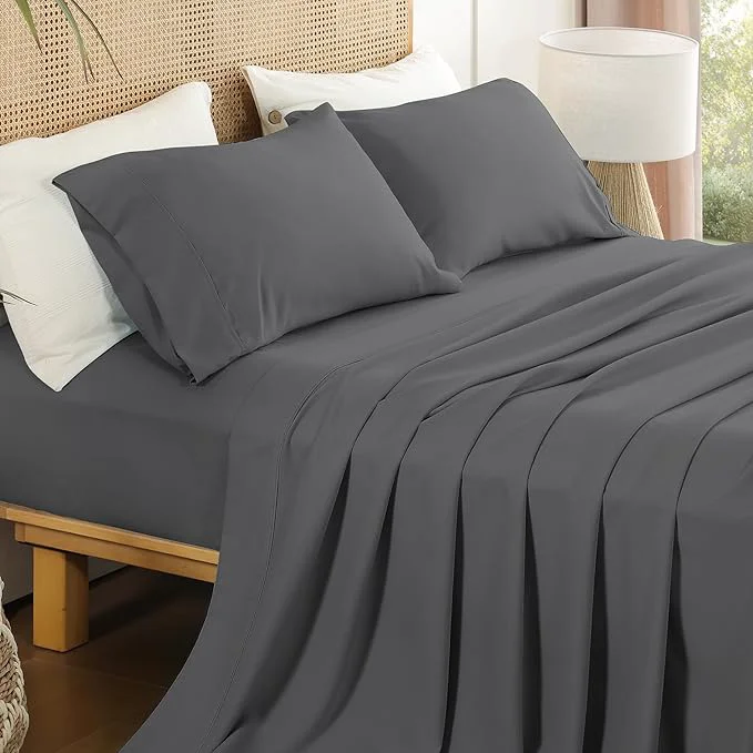 High-Quality Full Sheet Set 4 Piece Wrinkle Oeko-Tex Bedsheets，Dark Grey Refined