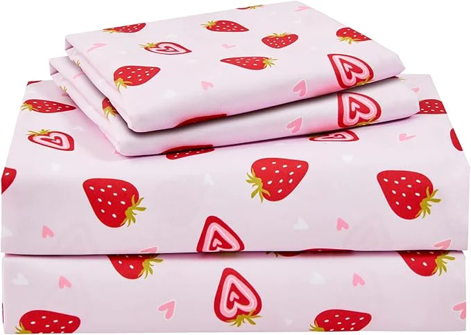 Powerful lasoftan Pink Strawberry Printed Kids Sheet Set Twin Size Bed Sheets Trusted