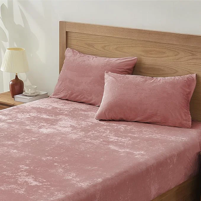 Safe BEDELITE Velvet Fitted Sheet and Pillowcases Set Luxury Soft Fuzzy Bottom Sheet Next-Generation