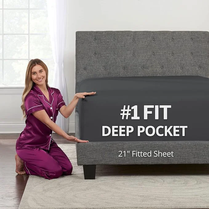 Contemporary California King Fitted Sheet Deep Pocket – Cal King Fitted Sheet Only – 21 Cal Artisan