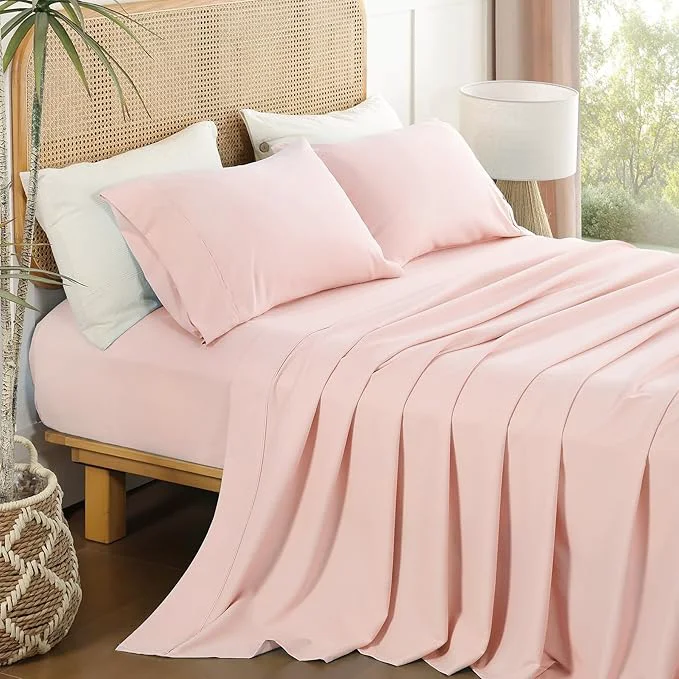 Specialty Pink Queen Sheet Set 4 Piece Soft Breathable Cooling Microfiber Bed Sheets Powerful