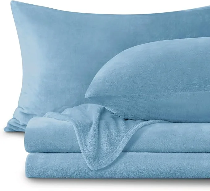 Solid BEDELITE Flannel Sheets Queen Size Blue Healthy