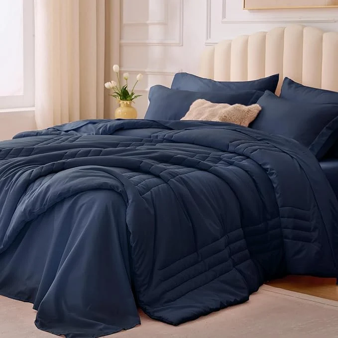 Smart Twin XL Comforter Set Navy Green