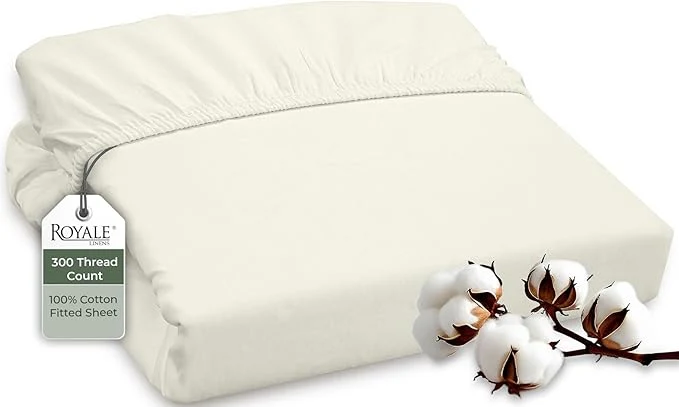 Minimalist Royale Linens 300 Thread Count Long Staple Combed Cotton Fitted Sheet Outstanding