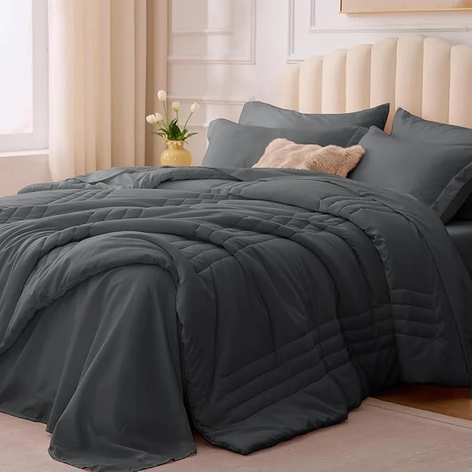 Traditional Twin Comforter Set Dark Grey Safe