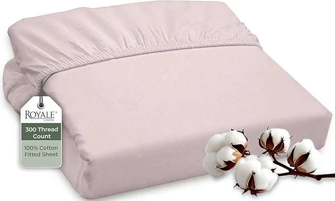 Environmentally Friendly ROYALE LINENS 300 Thread Count Long Staple Combed Cotton Fitted Sheet User-Friendly