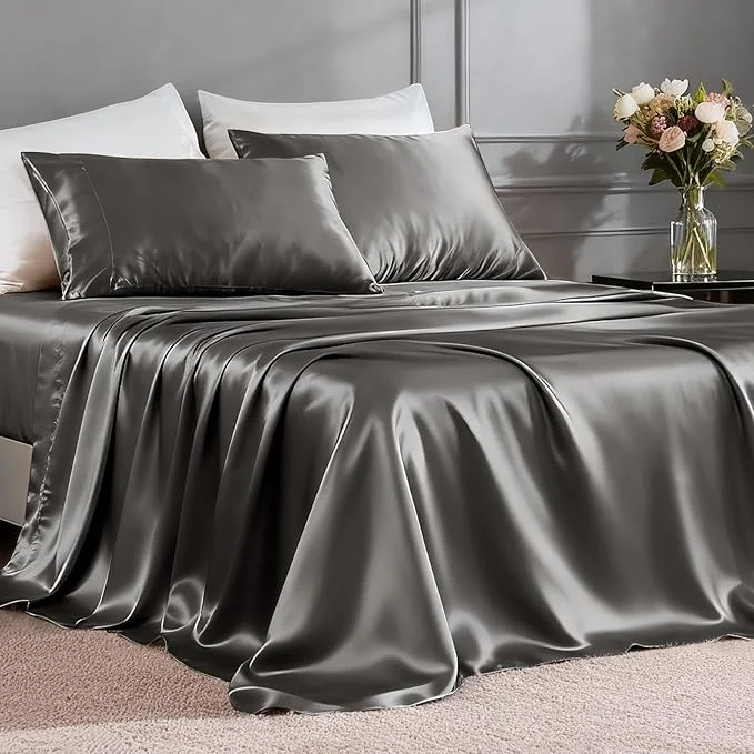 Reusable FreshCulture Satin Sheets Queen Size Bed Set- 4 Piece Luxury Soft Silky Queen