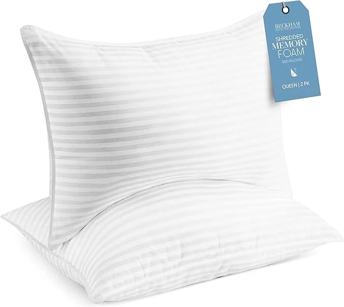 Luxury Beckham Hotel Collection Shredded Memory Foam Pillow 2-Pack Queen Adjustable Convenient