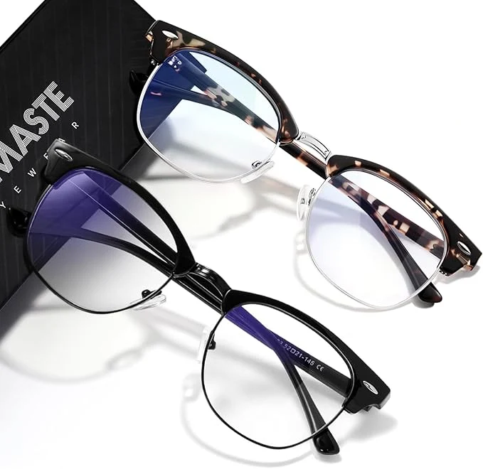 Official Blue Light Blocking Glasses Vintage Half Frame UV Clear Lens Anti Eyestrain Recyclable