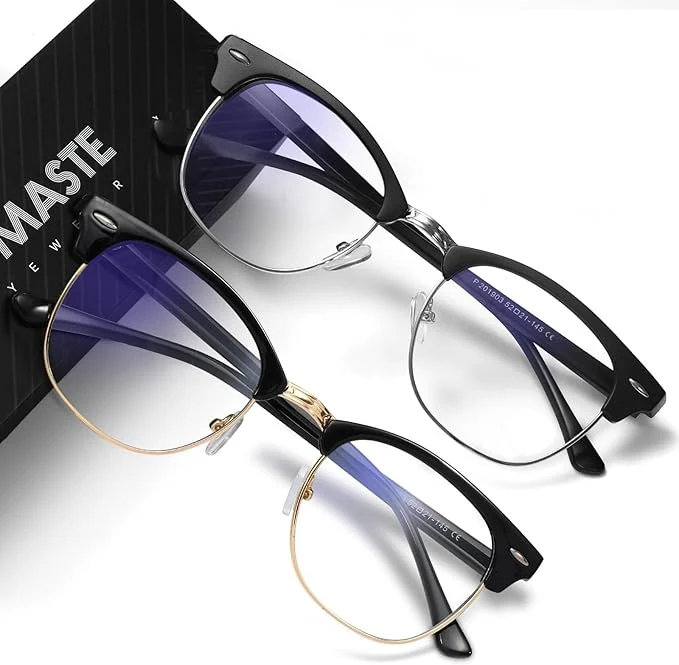 Verified Blue Light Blocking Glasses Vintage Half Frame UV Clear Lens Anti Eyestrain Quality
