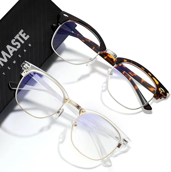 Outstanding Blue Light Blocking Glasses Vintage Half Frame UV Clear Lens Anti Eyestrain Authentic