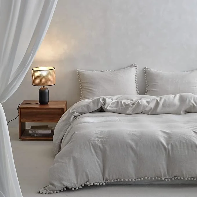Green Simple Opulence French Linen Blended Duvet Cover King Flax Viscose Derived Minimalist