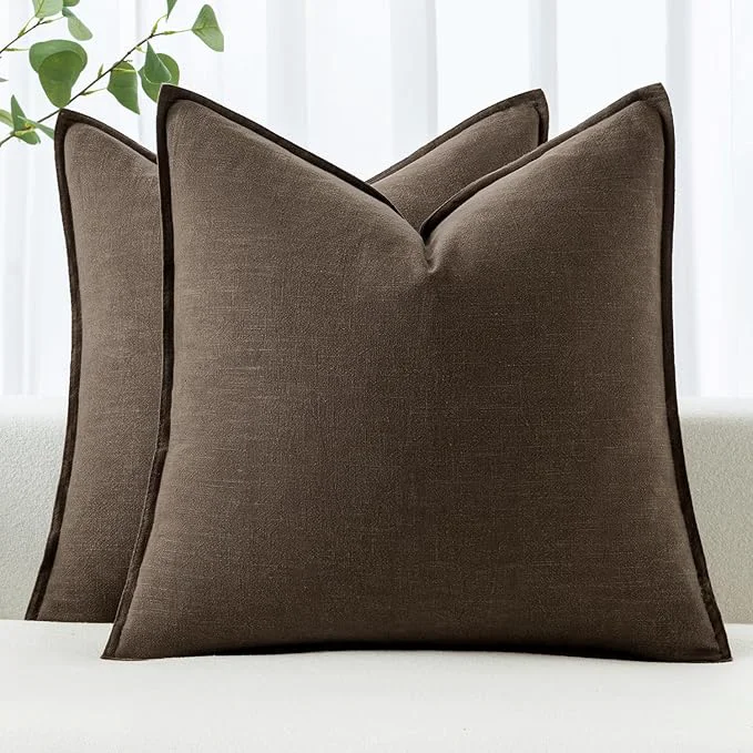 Minimalist MIULEE Decorative Linen Pillow Covers 20×20 Inch Dark Coffee Chocolate Boho Unique