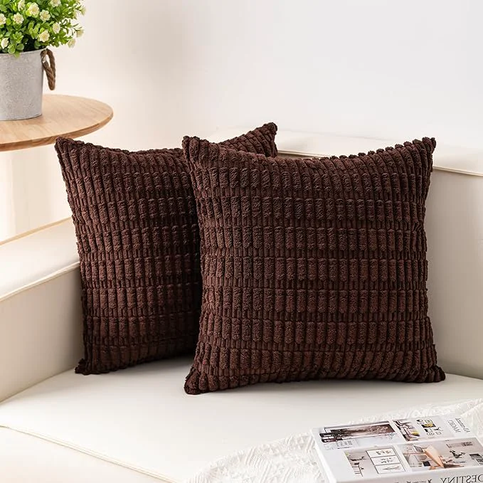 Expertly Made Aegero Pack of 2 Corduroy Decorative Throw Pillow Covers 18×18 InchSoft Boho Organic