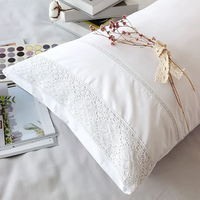 Durable Cotton Lace Pillow Cases King Size Set of 2 Top-Quality