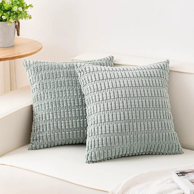 Specialty Aegero Pack of 2 Corduroy Decorative Throw Pillow Covers 18×18 Inch Soft Solid