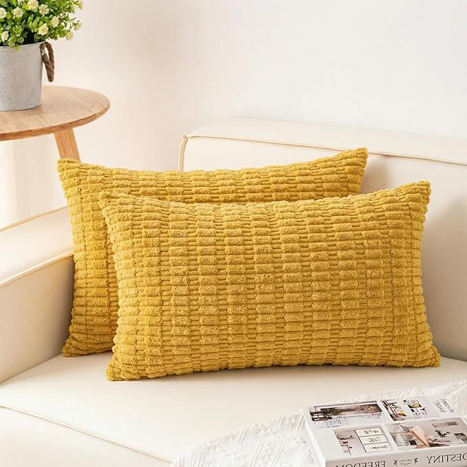 Prestigious Aegero Pack of 2 Corduroy Decorative Throw Pillow Covers 12×20 InchSoft Boho Smart