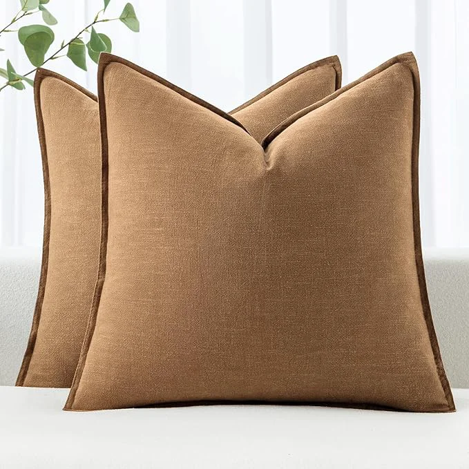 Sustainable MIULEE Decorative Linen Pillow Covers 16×16 Inch Brown Boho Farmhouse Efficient