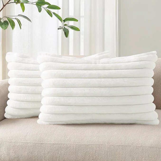 High-Grade Pallene Faux Fur Plush Lumbar Throw Pillow Covers 12×20 Set of 2 Luxury Soft Breathable