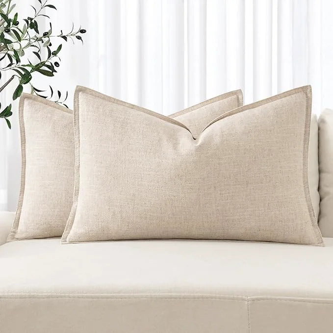 Flexible MIULEE Decorative Linen Lumbar Pillow Covers 12×24 Inch Natural Beige Boho Expertly Made