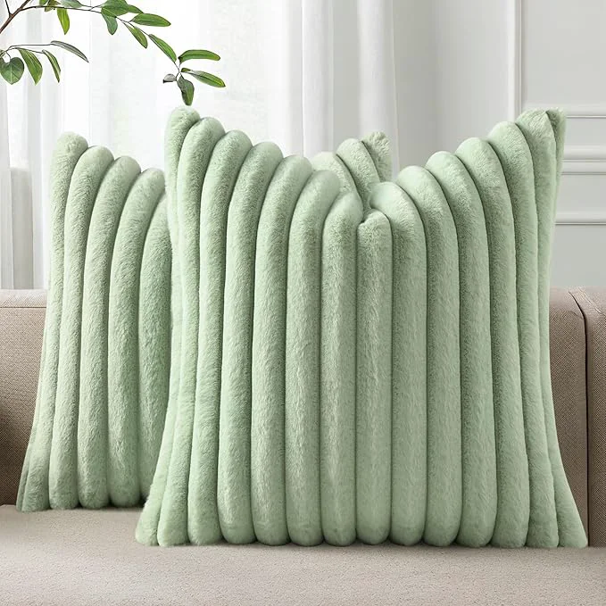 Recyclable Pallene Faux Fur Plush Throw Pillow Covers 16×16 Set of 2 Luxury Soft Fluffy Durable