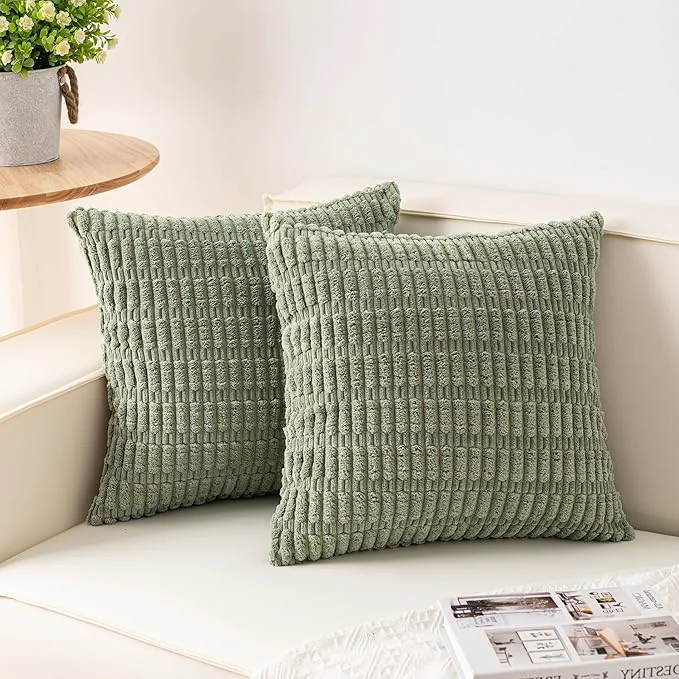 Solid Aegero Pack of 2 Corduroy Decorative Throw Pillow Covers 26×26 InchSoft Striped Proven