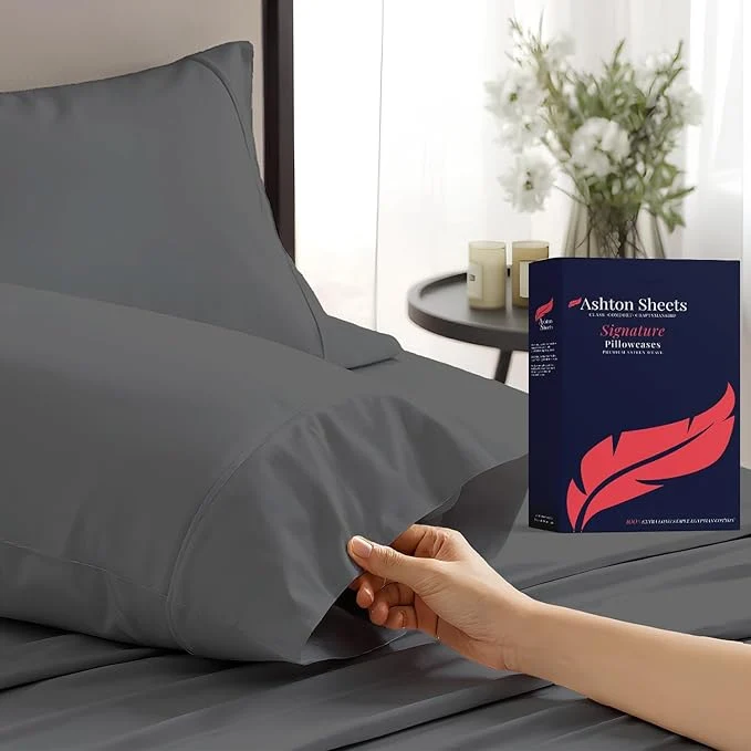 Verified Egyptian Cotton Pillow Cases Standard Queen Size Set of 2 Prestigious