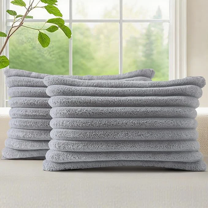 Long-Lasting decorUhome Cozy Faux Fur Throw Pillow Covers 12×20 Set of 2 Decorative Soft Excellent