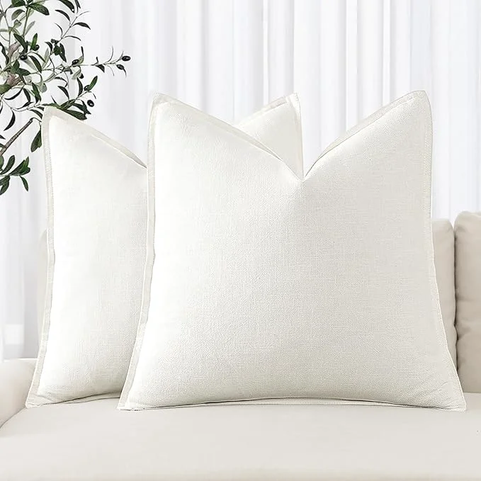 High-Quality MIULEE Decorative Linen Pillow Covers 20×20 Inch Cream White Boho Farmhouse Carefully Designed