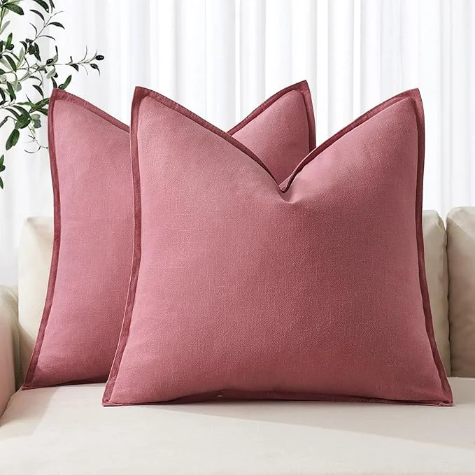 Certified MIULEE Decorative Linen Pillow Covers 18×18 Inch Cranberry Red Boho Farmhouse Powerful