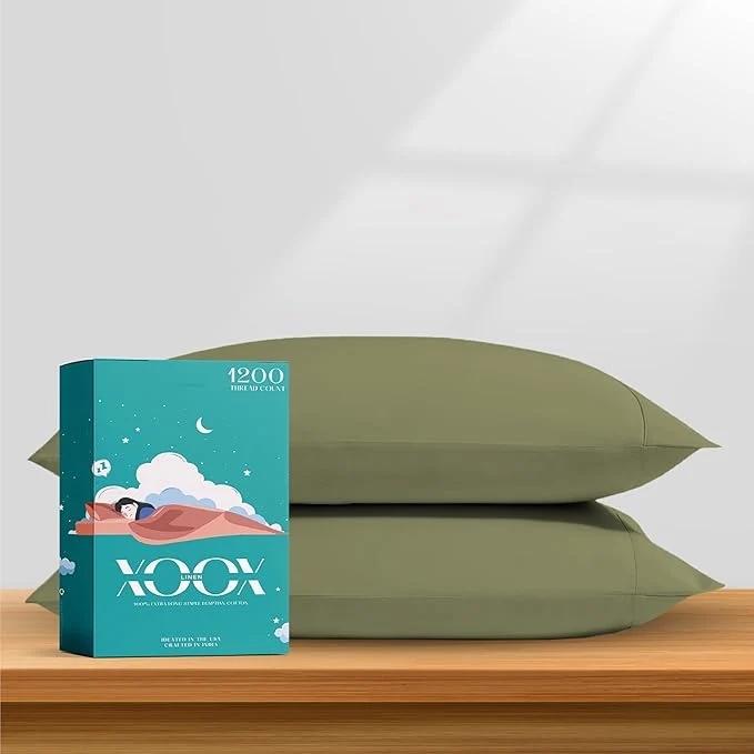 Long-Lasting XOOX Linen Egyptian Cotton Queen Pillow Cases Set of 2 User-Friendly