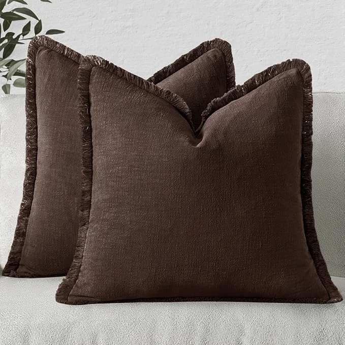 Contemporary MIULEE Decorative Throw Pillow Covers Neutral Linen Fringe Throw Pillows Euro Traditional