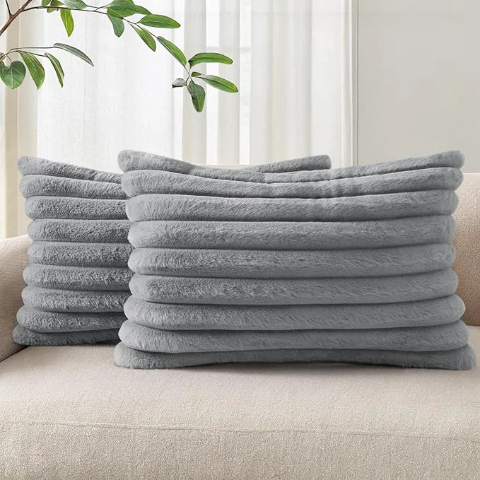Stylish Pallene Faux Fur Plush Lumbar Throw Pillow Covers 12×20 Set of 2 Luxury Soft Secure