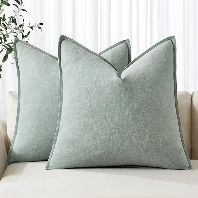 Next-Generation MIULEE Decorative Linen Pillow Covers 20×20 Inch Aqua Green Boho Farmhouse Crafted