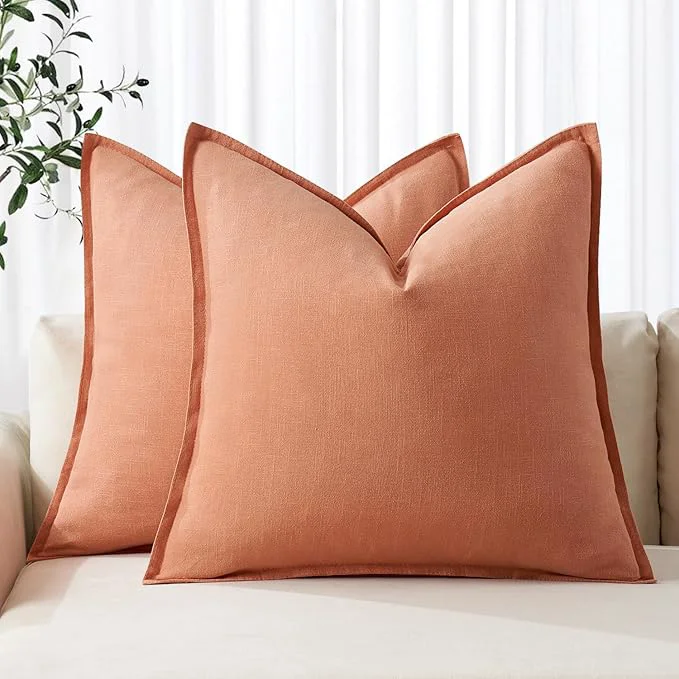 Safe MIULEE Decorative Linen Pillow Covers 20×20 Inch Coral Boho Farmhouse High-End