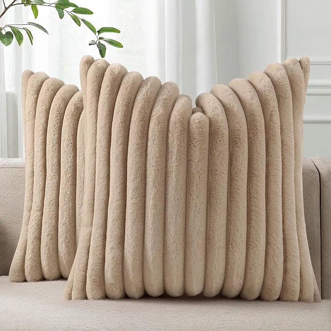 Artisan Pallene Faux Fur Plush Throw Pillow Covers 18×18 Set of 2 Luxury Soft Fluffy Fast