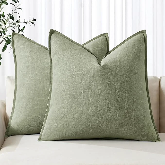 Original Design MIULEE Decorative Linen Pillow Covers 20×20 Inch Sage Green Boho Farmhouse Elite