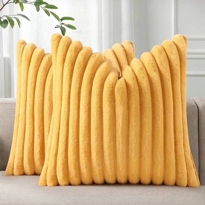 Unique Pallene Faux Fur Plush Throw Pillow Covers 24×24 Set of 2 Luxury Soft Fluffy Fine