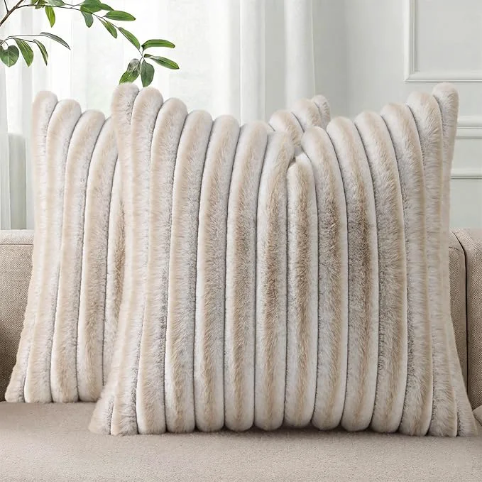 Practical Pallene Faux Fur Plush Throw Pillow Covers 22×22 Set of 2 Luxury Soft Fluffy Quality