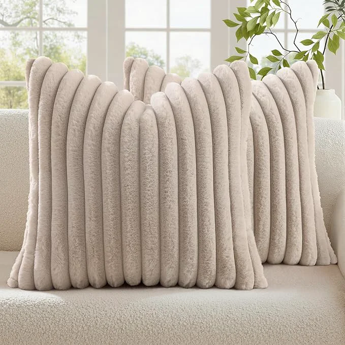 Authentic decorUhome Cozy Faux Fur Throw Pillow Covers 26×26 Set of 2 Decorative Soft Practical