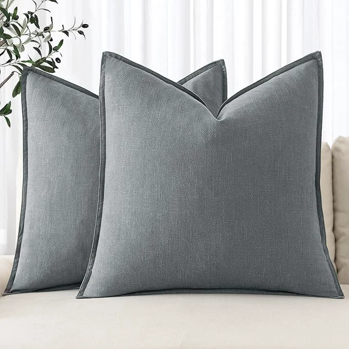 Secure MIULEE Decorative Linen Euro Sham Pillow Covers 26×26 Gray Boho Farmhouse Durable