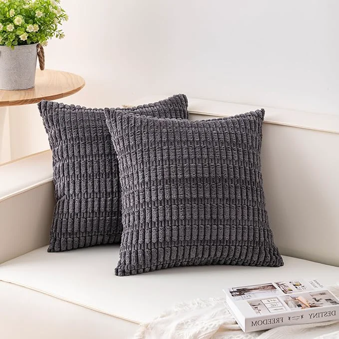 Enhanced Aegero Pack of 2 Corduroy Decorative Throw Pillow Covers 16×16 Inch Soft Carefully Designed