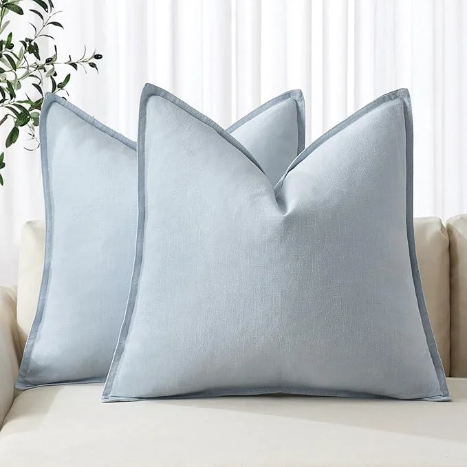 Soft MIULEE Decorative Linen Euro Sham Pillow Covers 24×24 Light Blue Boho Exclusive