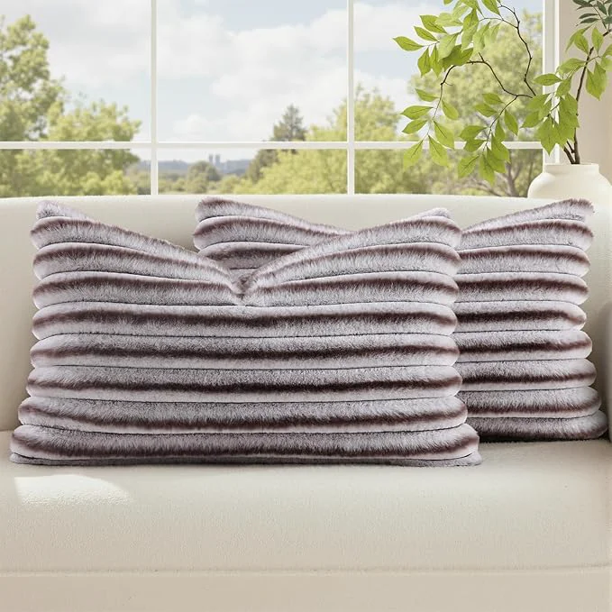 Durable decorUhome Cozy Faux Fur Throw Pillow Covers 12×20 Set of 2 Decorative Soft Optimized