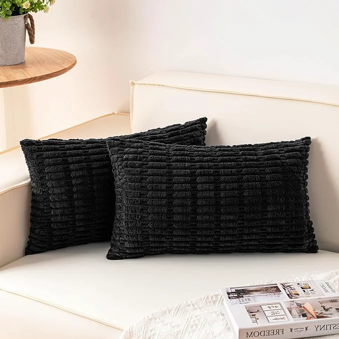 Smooth Aegero Pack of 2 Corduroy Decorative Throw Pillow Covers 12×20 Inch Soft Consistent